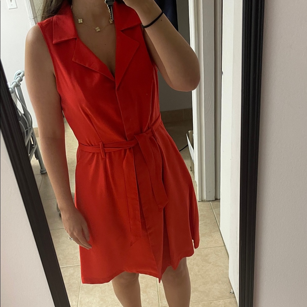Sleeveless Red Wrap Dress with Belt